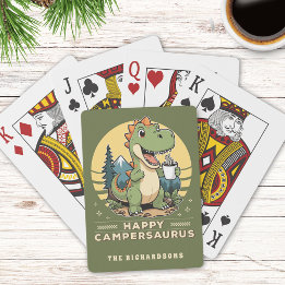 Funny Dinosaur Outdoors Camping Custom Family Name Playing Cards