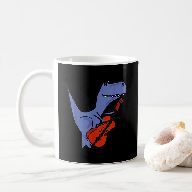 Funny Dinosaur Playing Cello Coffee Mug (With Donut)