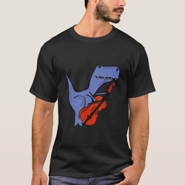 Funny Dinosaur Playing Cello T-Shirt (Front)