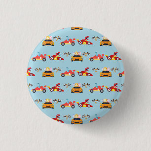 Funny Dinosaur racing car boy kids Birthday party 3 Cm Round Badge