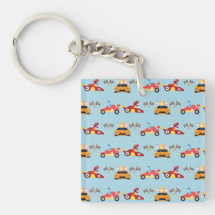 Funny Dinosaur racing car boy kids Birthday party Key Ring