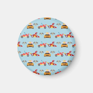 Funny Dinosaur racing car boy kids Birthday party Magnet