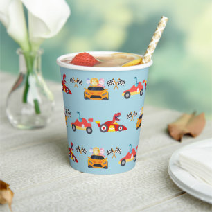 Funny Dinosaur racing car boy kids Birthday party Paper Cups