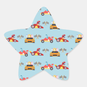 Funny Dinosaur racing car boy kids Birthday party Star Sticker