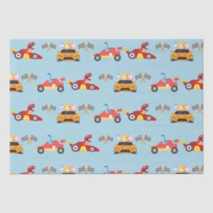 Funny Dinosaur racing car boy kids Birthday party Tissue Paper