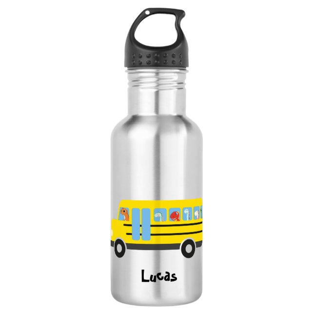 Funny dinosaur Ready Back To School Bus boys kids  532 Ml Water Bottle (Front)