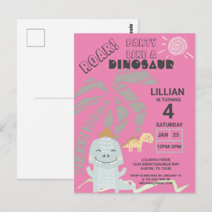 Funny Dinosaur Roar Kids Birthday Party Invitation Postcard