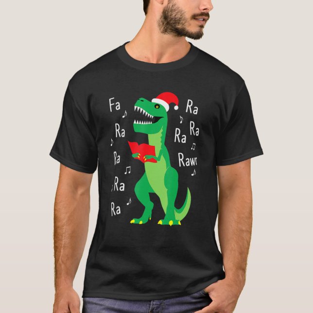 Funny Dinosaur Santa Hat Fa Ra Ra Ra Christmas Paj T-Shirt (Front)