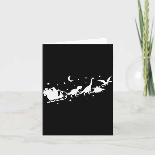 Funny Dinosaur Santa Sleigh Xmas Pyjamas For Famil Card (Front)