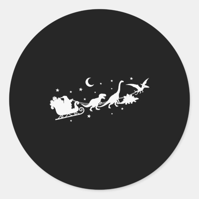 Funny Dinosaur Santa Sleigh Xmas Pyjamas For Famil Classic Round Sticker (Front)