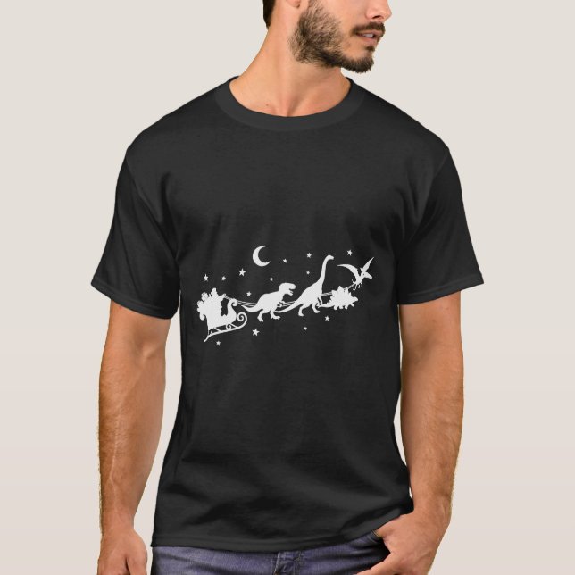 Funny Dinosaur Santa Sleigh Xmas Pyjamas For Famil T-Shirt (Front)