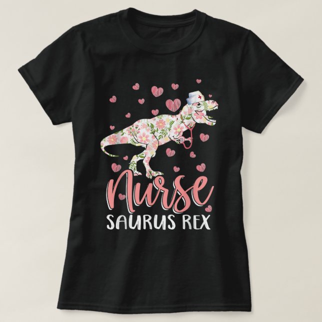Funny Dinosaur Scrub Nurse Life RN Nursing LPN Flo T-Shirt (Design Front)