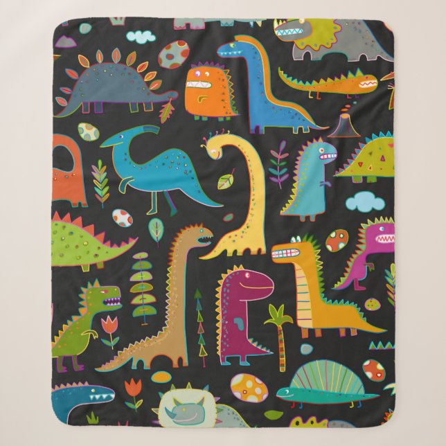 Funny dinosaur seamless pattern sherpa blanket (Front)