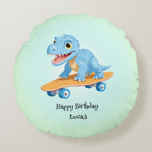 Funny dinosaur Skateboard Birthday party boys Round Cushion