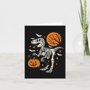 Funny Dinosaur Skeleton Halloween Pumpkin Trick Or Card
