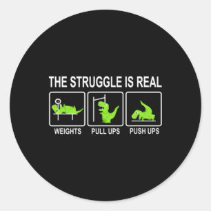 Funny Dinosaur Sports Gym Bench Press Pull-ups Pus Classic Round Sticker