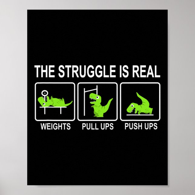 Funny Dinosaur Sports Gym Bench Press Pull-ups Pus Poster (Front)