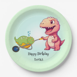 Funny dinosaur straw cart Birthday boys party  Paper Plate