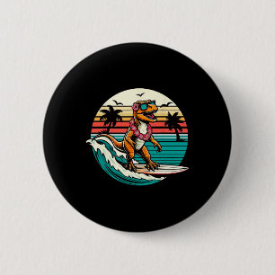 Funny Dinosaur Surfboard Beach Summer Surfing Trex 6 Cm Round Badge