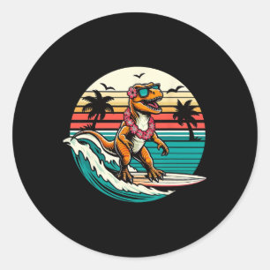 Funny Dinosaur Surfboard Beach Summer Surfing Trex Classic Round Sticker
