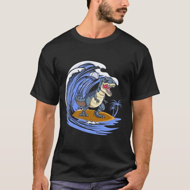 Funny Dinosaur Surfing Gift For Women Men T- T-Shirt (Front)