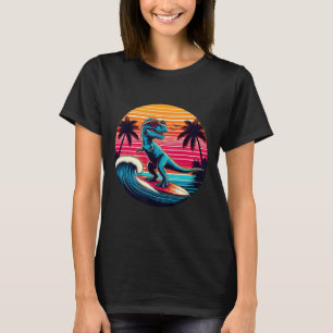 Funny Dinosaur Surfing Retro Sunset Men Women Kids T-Shirt