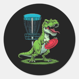 Funny Dinosaur T-rex Disc Golf Player Sket Golfer Classic Round Sticker