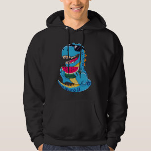 Funny Dinosaur T Rex Eating Watermelon Summer Vaca Hoodie