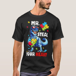 Funny Dinosaur T Rex Embrace Autism Awareness Hear T-Shirt