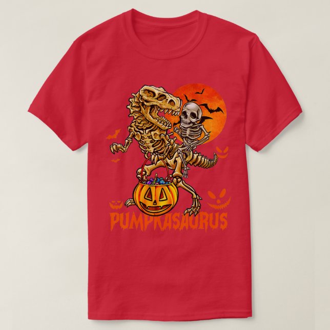 Funny Dinosaur T rex Mummy Pumpkin Halloween for K T-Shirt (Design Front)