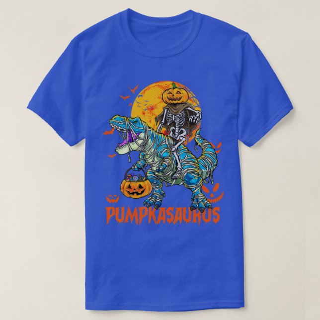 Funny Dinosaur T rex Mummy Pumpkin Halloween for K T-Shirt (Design Front)
