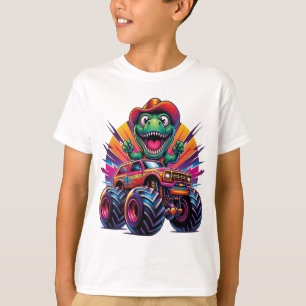 Funny Dinosaur T Rex On Monster Truck T-Shirt