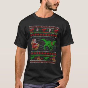 Funny Dinosaur T Rex Santa Sleigh Ugly Christmas S T-Shirt