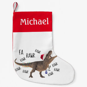 Funny Dinosaur T-Rex Tyrannosaurus  Personalised Small Christmas Stocking