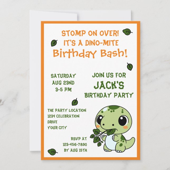 Funny Dinosaur Theme Toddler Boy's Birthday  Invitation (Front)