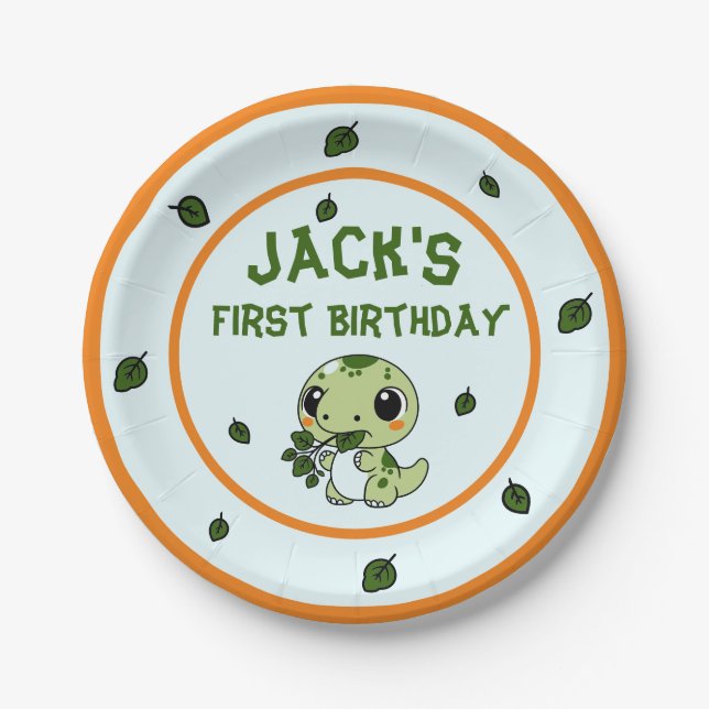 Funny Dinosaur Theme Toddler Boy's Birthday Paper Plate (Front)