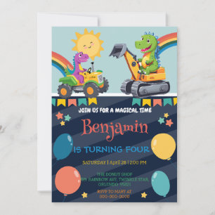 Funny dinosaur tractor balloon boy Back To School  Invitation