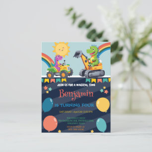 Funny dinosaur tractor balloon boy Back To School  Postcard