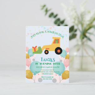 Funny dinosaur tractor Birthday party DIY Name Postcard