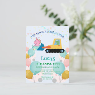 Funny dinosaur tractor Birthday party DIY Name Postcard