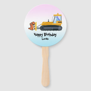 Funny dinosaur tractor boy Back To School Birthday Hand Fan