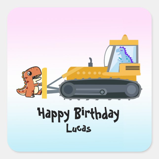 Funny dinosaur tractor boy Back To School Birthday Square Sticker (Front)