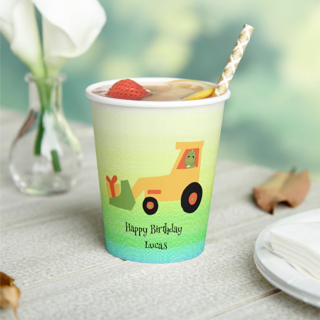Funny dinosaur tractor truck Birthday party boys Paper Cups (Insitu)