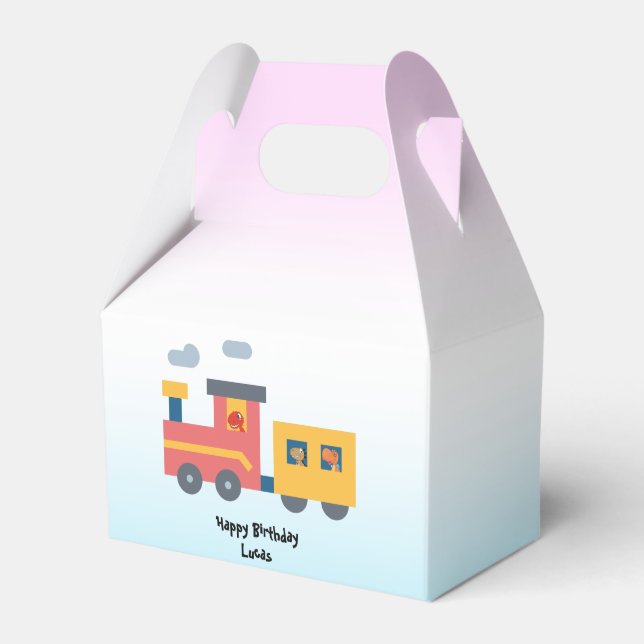 Funny dinosaur train truck boy Back 2 School Birth Favour Box (Front Side)