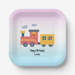 Funny dinosaur train truck boy Back 2 School Birth Paper Plate