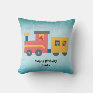 Funny dinosaur train truck boy School Birthday Cushion