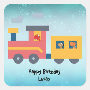Funny dinosaur train truck boy School Birthday Square Sticker