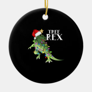 FUNNY DINOSAUR TREE REX WITH CHRISTMAS LIGHTS T-SH CERAMIC TREE DECORATION