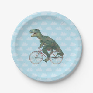 Funny Dinosaur TRex Bicycle Cycling  Paper Plate