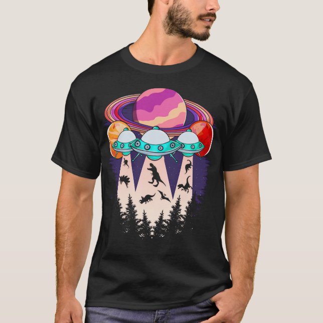 Funny Dinosaur Ufo Lover Alien T-Shirt (Front)